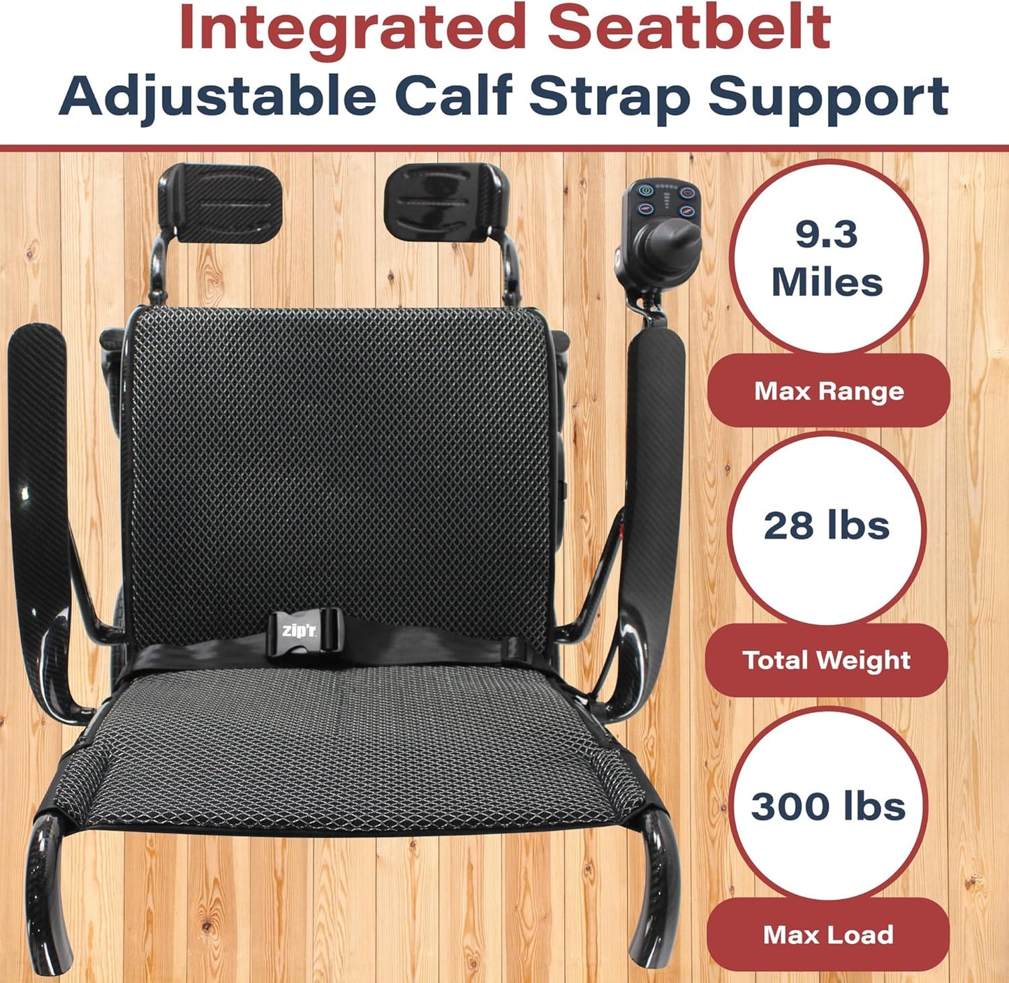 Zipr Carbon Fiber Electric Wheelchair - 28 lbs with Battery Power Electric Wheelchair - 300 lbs Max Weight - Heavy Duty Carbon Fiber Lightweight Motorized Wheelchair - Long Range TSA Approved Battery