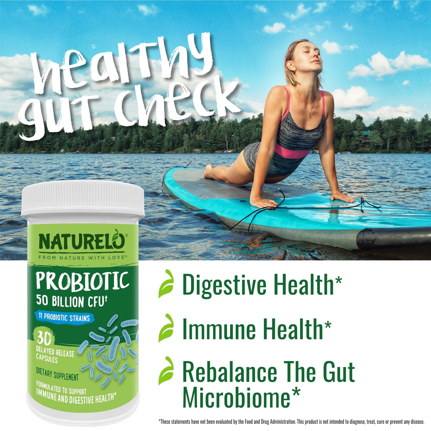NATURELO Probiotics for Digestive Health - 50 Billion CFU, 11 Strains Daily Supplement - Boosts Immune System, Delayed Release, 60 Vegetarian Capsules