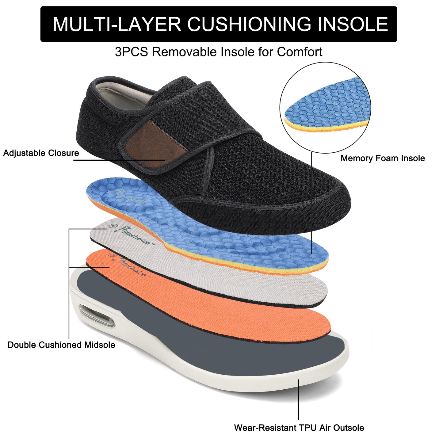 SPR&JOY Diabetic Shoes for Men – Comfortable & Supportive Footwear for Swollen Feet & Edema